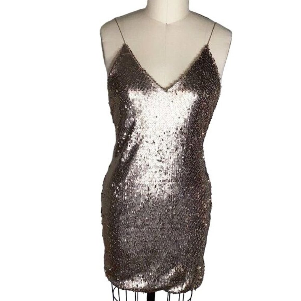 L'Atiste Champagne Gold Sequin Sexy Slip Mini Dress - Size S - Excellent…